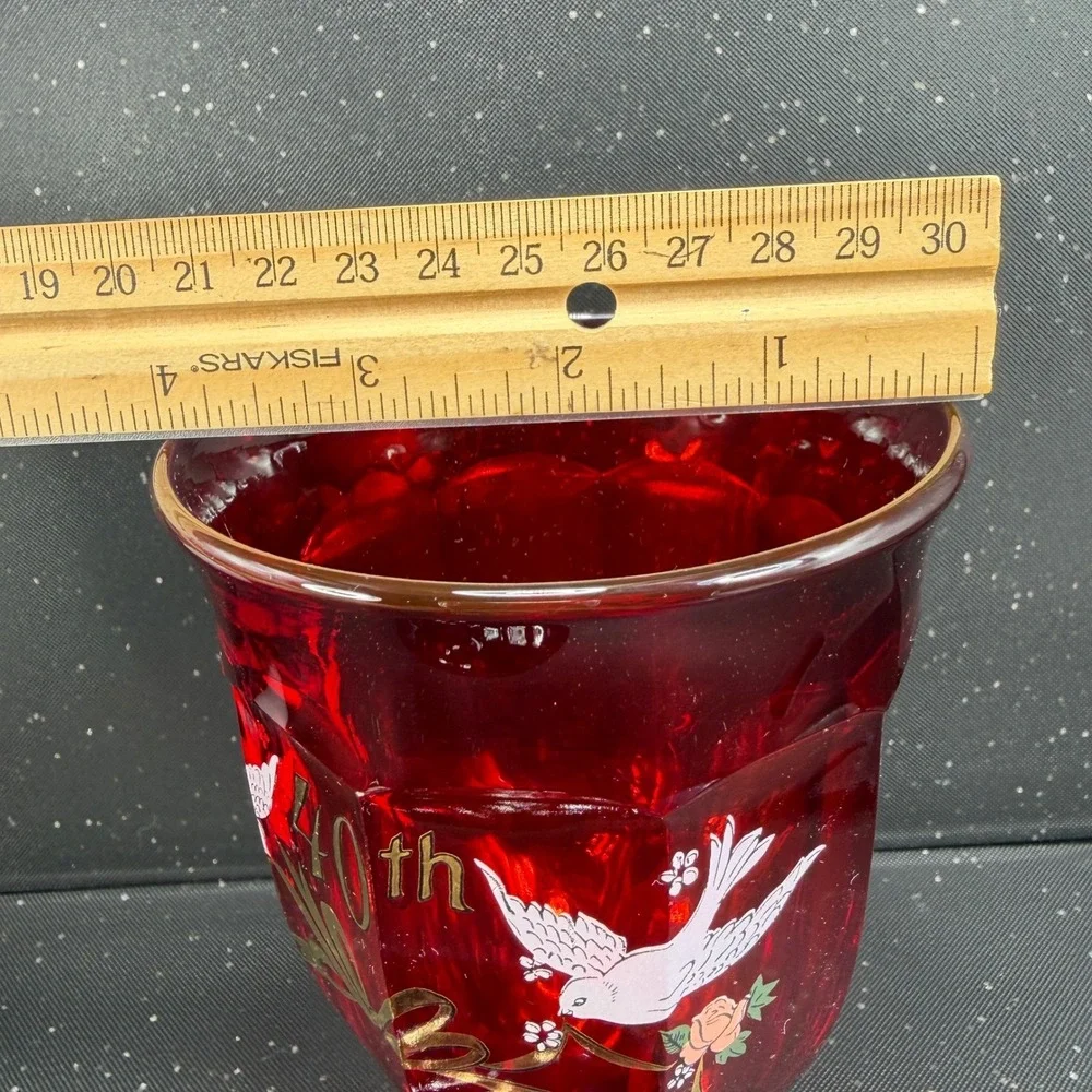 Viking Glass Ruby Red 40th Anniversary Candy Dish with Lid Doves Vintage 9 inch